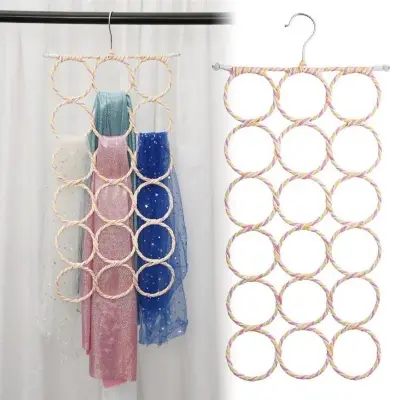 Picture of Portable Multi-purpose Circle Shape Hanging Hijab Hanger For Women Scarf Tie Clothes Rack Storage Racks Space Saving Closet Organizer - Brown