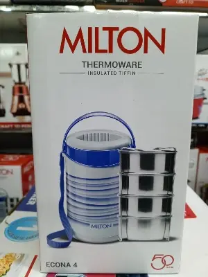 Picture of Milton New Econa - 4 Stainless Steel Tiffin Box - Insulated, Hot & Cold Leak Proof 4 Liyar Lunch Box for Office, College, Picnic - Blue