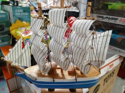 Picture of Handcrafted Wooden Sailboat Model – Nautical Decorative Showpiece - Multicolor