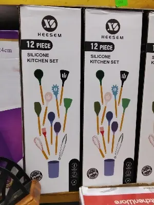 Picture of Silicone Kitchenware Set 12Pcs Kitchen Utensils Set Silica Gel Cooking Utensils Set Heat Resistant Kitchen Tools Wooden Handle with Storage Barrel - Multicolor