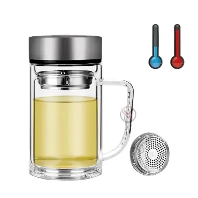Picture of Office Glass Infuser Bottle Tea Tumbler Double Wall Glass Borosilicate Bottle Travel Mug Leakproof Tea Bottle with Strainer Carry Handle - Multicolor