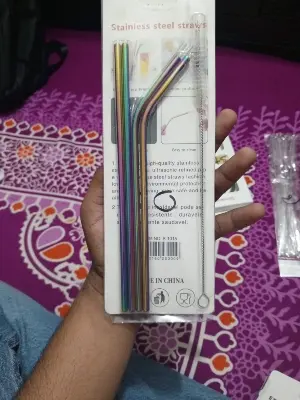 Picture of Rainbow Straws Stainless Steel Drinks Straw Metal Drinking Cleaner Reusable Barr - Multicolor