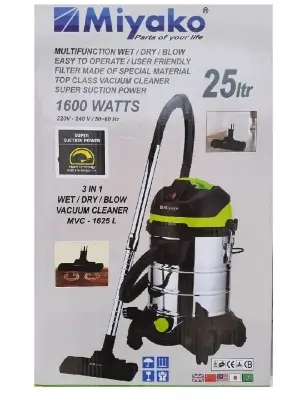 Picture of Miyako 1600 Watts Motor Power 3 in1 Combo Stainless Steel Body Vacuum Cleaner MVC-1625L (Wet/Dry/Blow) - Multicolor