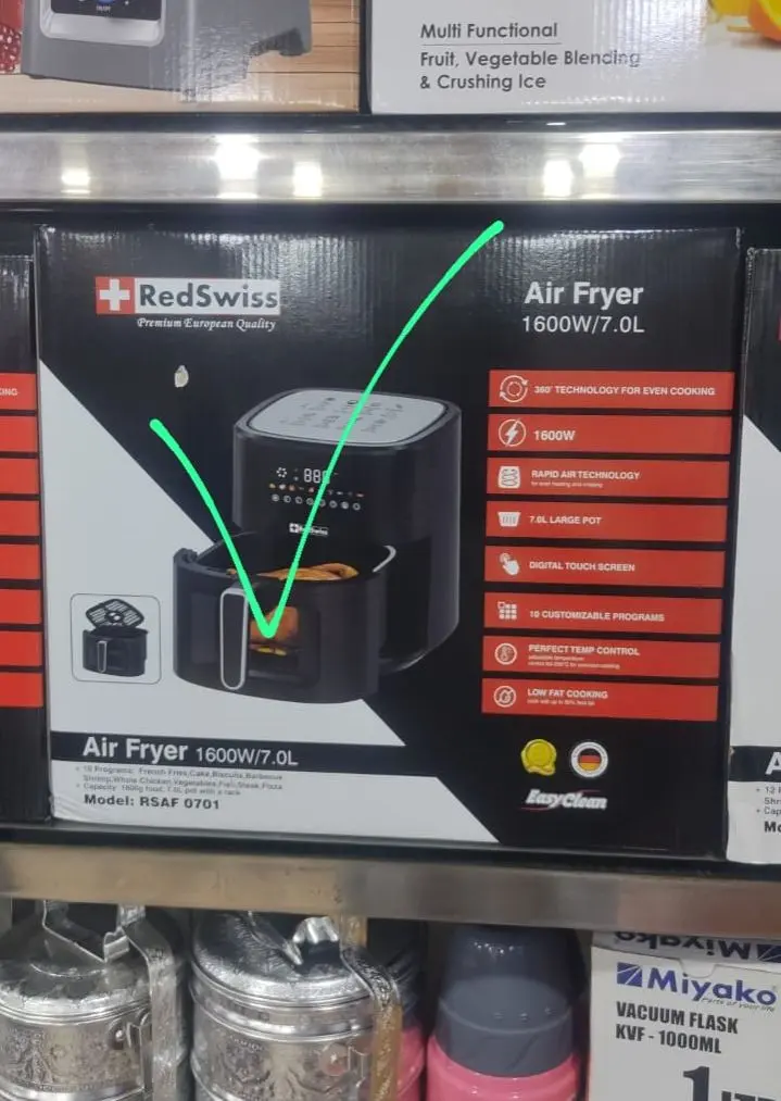 Picture of High Quality Redswiss RSAF0701 Air Fry, Roast, Reheat, Dehydrate | 7.0L Capacity Nonstick Basket & Crisper Plate 360°TECHNOLOGY FOR EVEN COOKING |1600W Rapid Air Technology Digital Touch Screen 10 Customizable programs low Fat Cooking - Black