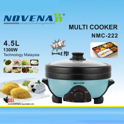 Picture of Novena Multi Cooker Double Pot Multi cooker, Electric Curry Cooker With Double Pot, Removable non-stick pan, Automatic cooking and warming system (4.5 LTR) 1300w - Multicolor