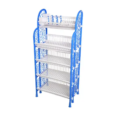 Picture of Premium 5-Step Double Tray Rack | Stylish Blue & White Design | Sturdy, Space-Saving Storage Solution for Home & Kitchen | Multi-Purpose Organizer with 5 Steps for Maximum Utility | Durable and Easy to Assemble 