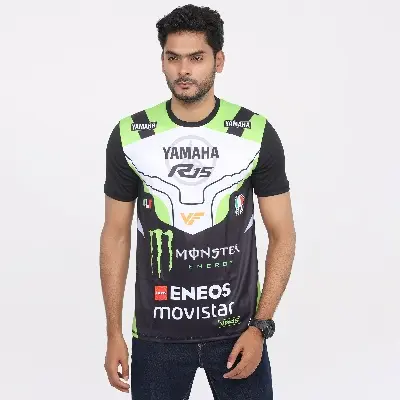 Picture of Yamaha MotoGP Monster Energy Jersey 2024/25 – VR46 Edition – Short Sleeve Racing T‑Shirt – Black/Green Track Fan Wear - Black