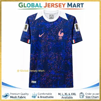 Picture of France (FFF) Away Jersey 2024/25 – Nike Swoosh – Short Sleeve Football Jersey – France National Team Fan Shirt (Navy/Blue Pink Speckle) - Navy Blue