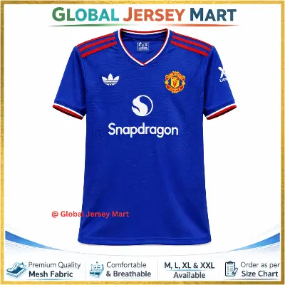 Picture of Manchester United Blue Third Jersey 2025/26 – Snapdragon Sponsor – Short Sleeve Football Jersey – Adidas Fan Edition Club Jersey - Blue