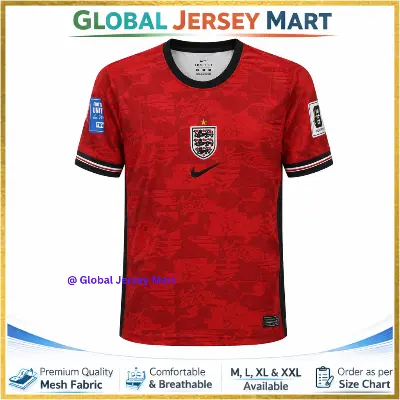 Picture of England Away Jersey 2020/21 – Nike Dri-FIT – Short Sleeve Football Jersey – England/English National Team Fan Shirt (Red Camo) - Red