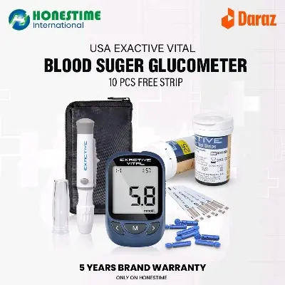 Picture of USA EXACTIVE VITAL GLUCOSE METER Honstime with 10 Free Strips - USA's Best Blood Sugar Glucometer with 5 Years Full Replacement Warranty (Exactive set)