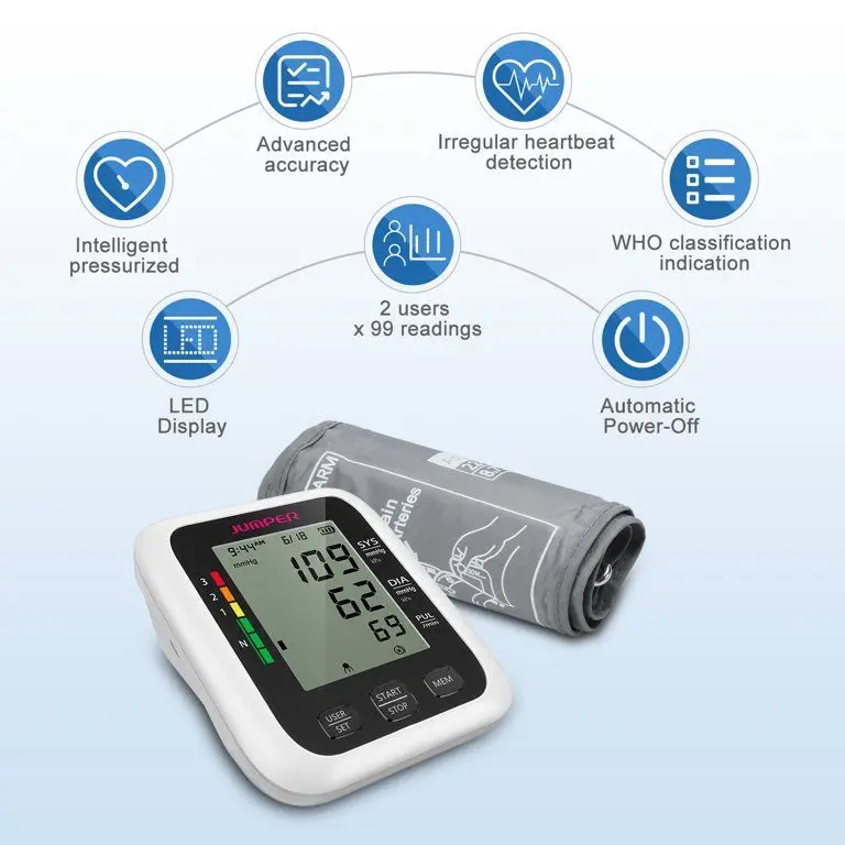 Picture of Germany Technology JUMPER Official Digital Blood Pressure Monitor (JPD HA-100) Accurate reading guranteed | 2 Year Replacement Warranty by HONESTIME (M (8.7 - 12.5 inch),White)