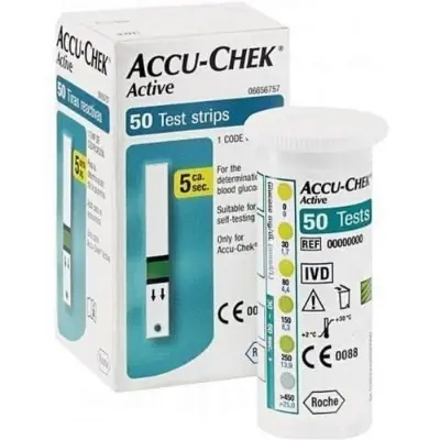 Picture of Accu Chek ACTIVE, Blood Glucose Test Strips (50 Strips/100 pcs) Authentic SMS Verification 12 to 24 Months Validity by Honestime (Multicolor)