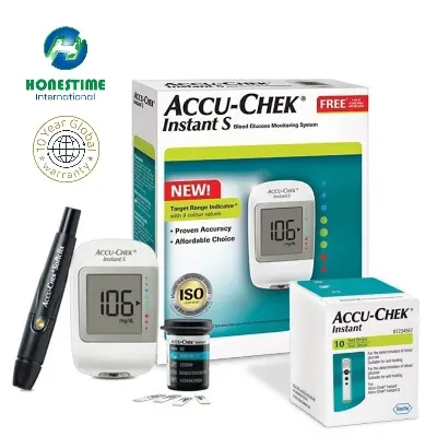 Picture of Global's Best Accu Chek Instant S, Blood Suger Glucose Meter with free 10 Pcs Strip | Authentic SMS Verification 10 Years Brand Replacement Warranty by Roche/Honestime (White)