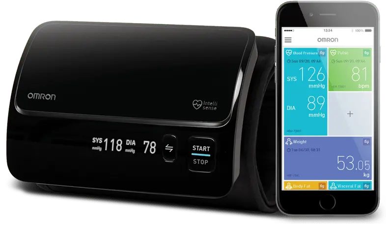 Picture of Omron Hem7600T Tubeless Blood Pressure Monitor Bluetooth Blood Pressure Machine |  / Honestime Tubeless 360° Accurate Digital BP Machine With Intellisense Technology Intelli Wrap Cuff Black (Black)