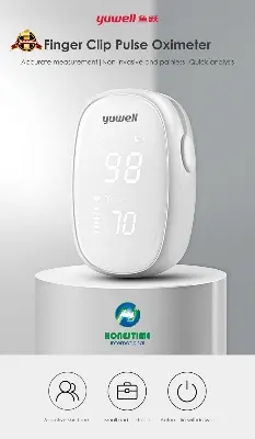 Picture of yuwell YX-102 Finger Clip Pulse Oximeter Blood Oxygen Saturation Detector Pulse Rate Monitor Self-induction Measurement High-speed Sensor LED Screen  1 Year full Replacement Warranty by Honestime (White)