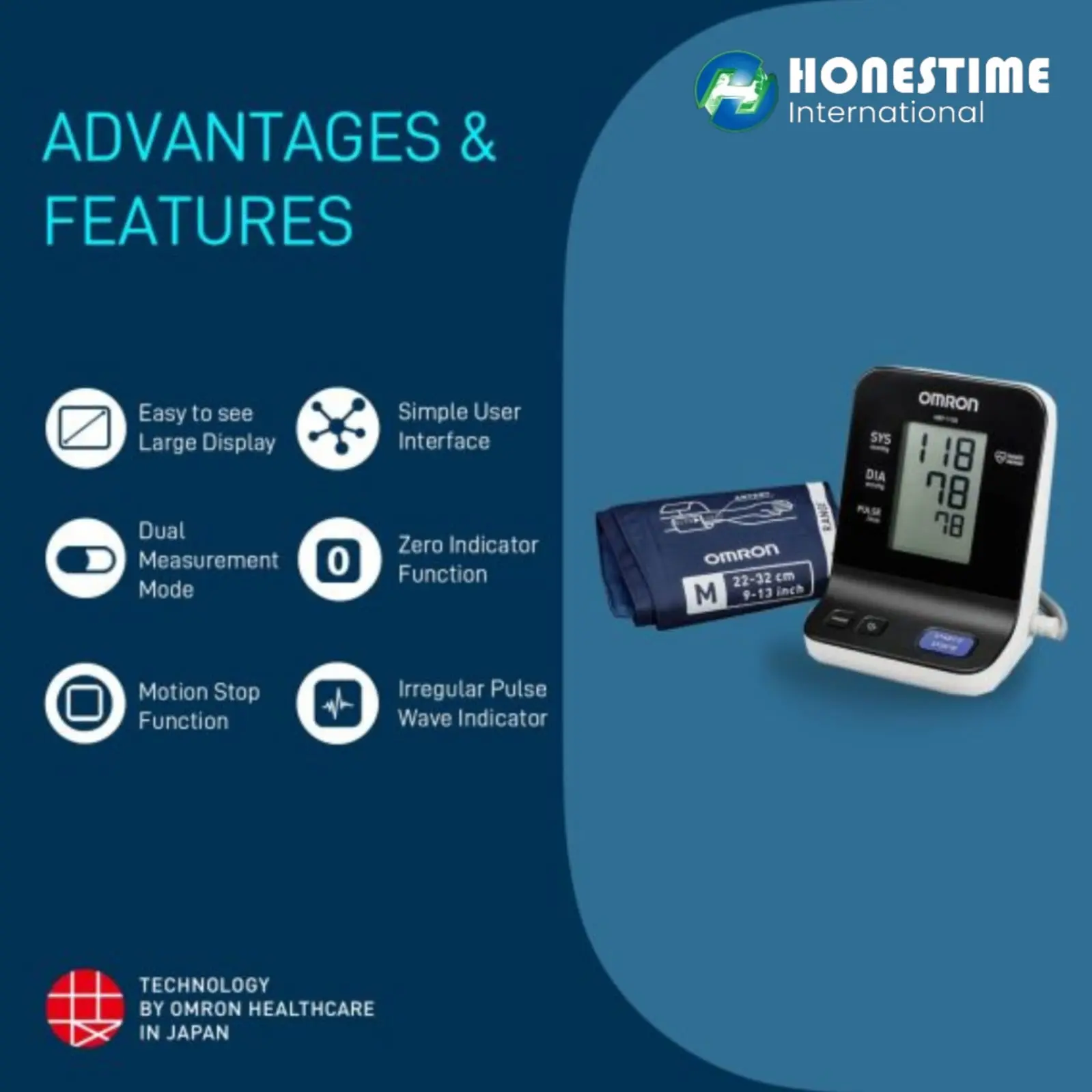 Picture of Japan Tech OMRON HBP-1120  Upper Arm Blood Pressure Monitor | 5 Year Brand Warranty by Omron/Honestime (Wither Black,M (8.7 - 12.5 inch))