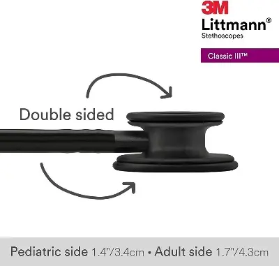 Picture of Honestime Presents 3M 5803 Littmann Classic III Black Edition Chestpiece Monitoring Stethoscope, 27" Black Tube (Black)