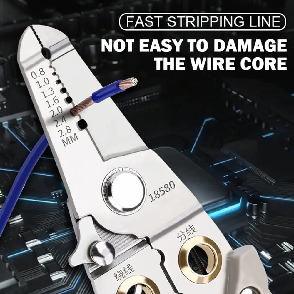Picture of Wire Stripper And Crimping Tool for Electrician, Multifunction Stainless Steel Wire Puller Plier, 6 In 1 Cable Looping, Splitting, Cutting Pliers Electrical Stripping Tool