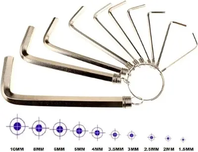 Picture of 8 In 1 Hex Key Allen Wrench Set 1.5mm to 6mm Metric Hand Tool Kit Box Key Chain - White