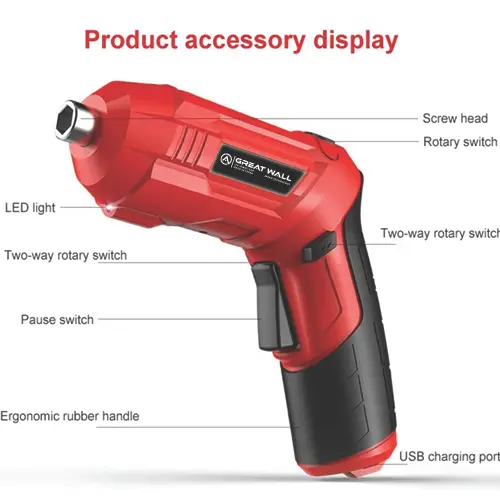 Picture of Mini Cordless Screwdriver Drill Machine 4.2v 48Pcs Power Screw Kit - Red