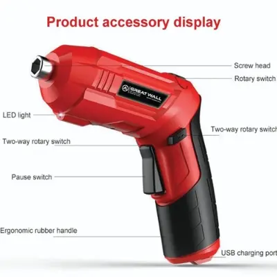 Picture of Mini Cordless Screwdriver Drill Machine 4.2v 48Pcs Power Screw Kit - Red
