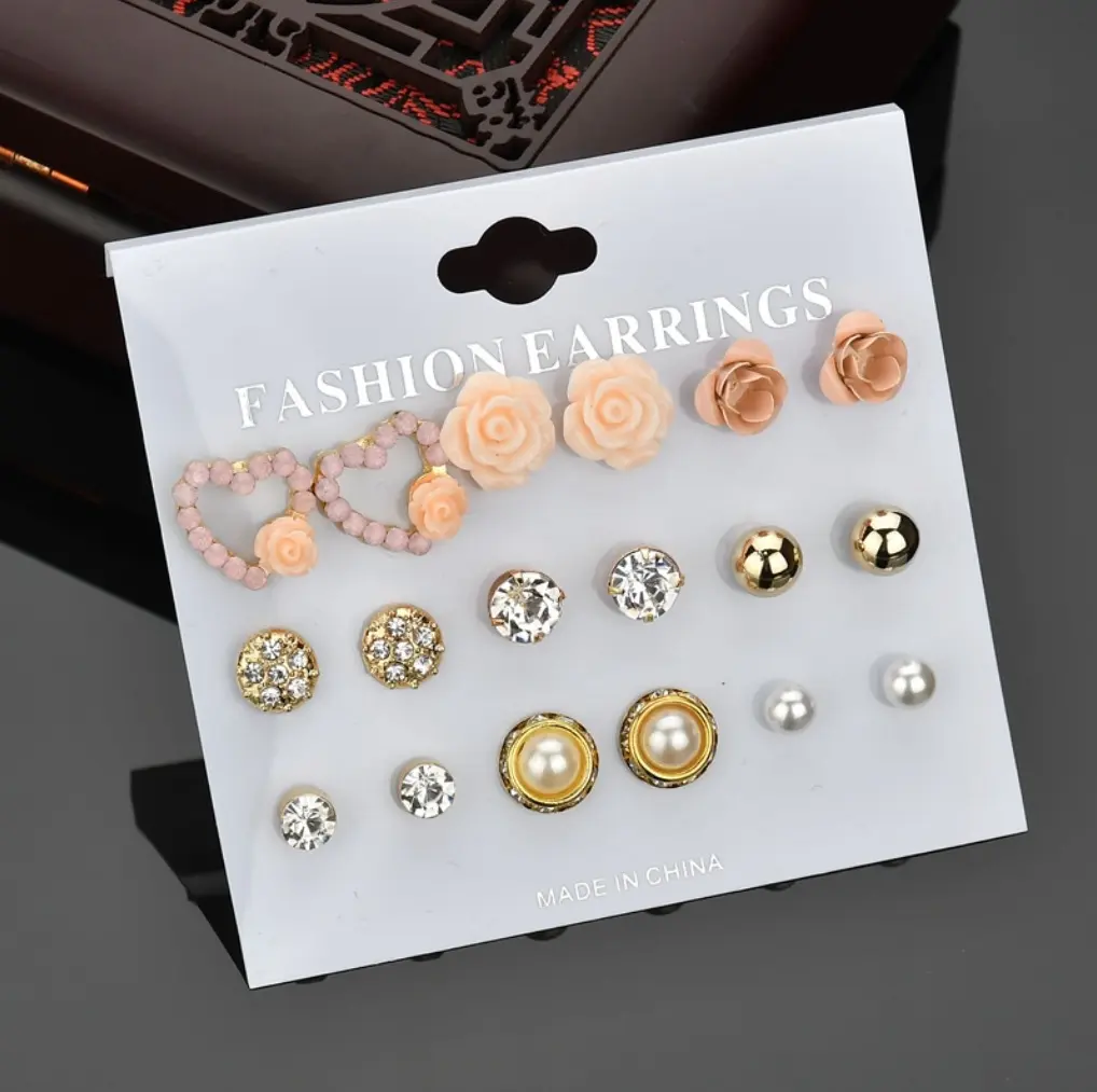 Picture of 9 Pairs (18 Pcs)/Set Stud Earring Set New Collection for Women's Fashion