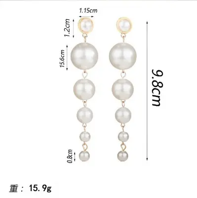 Picture of Simple Artificial Pearl Long Earrings for Women Fashion Jewelry