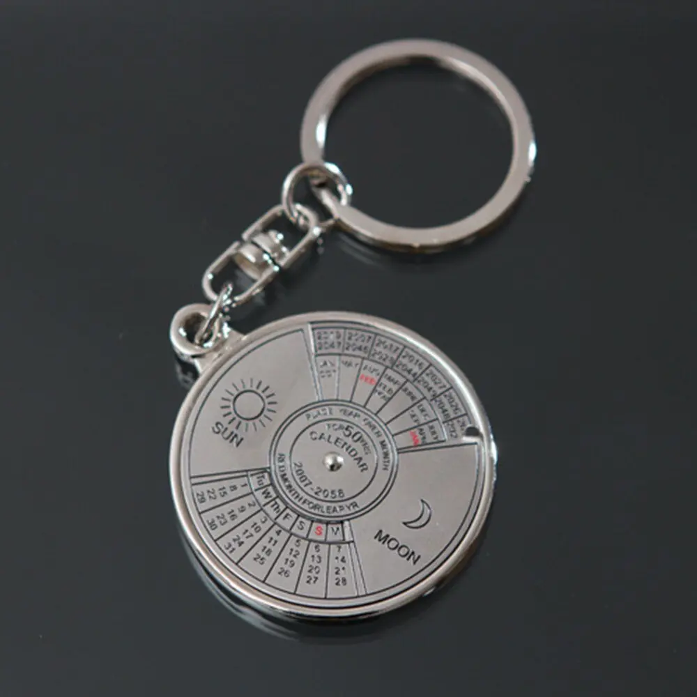 Picture of 50 Year Calendar Key Chain Mini Metal Ring Compass Keyring Keyfob Hiking Camping Outdoor Sports Survival Tools