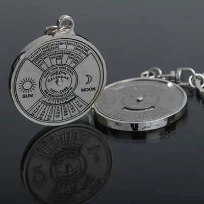 Picture of 50 Year Calendar Key Chain Mini Metal Ring Compass Keyring Keyfob Hiking Camping Outdoor Sports Survival Tools