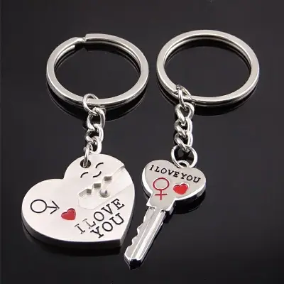 Picture of Heart Key Ring Silver Color Lovers Love Key Chain Valentine'S Day Gift 1 Pair Couple I Love You Letter Keychain - Key Ring - চাবির রিং