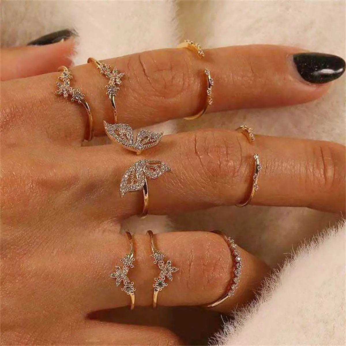 Picture of Bohemian Butterfly Ring Set for Girls, 8pcs Fashion Jewelry Set, Adjustable and Trendy Design for Daily Wear