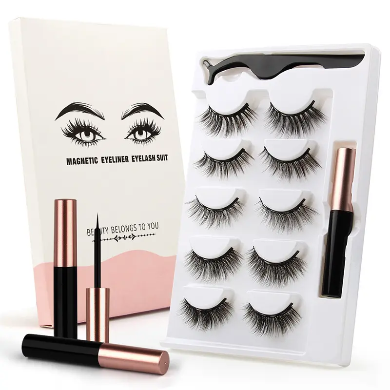Picture of 5 pairs of magnetic liquid eyeliner false eyelashes set Natural 3d liquid eyeliner free glue magnet magnetic eyeliner set