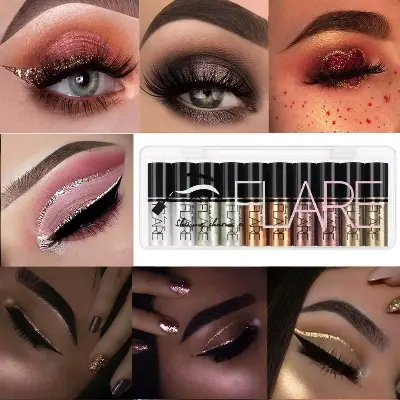 Picture of FLARE মেকাপ কম্বো সেট10 Pcs/Set Liquid Glitter Eyeshadow Palette- 10 Colors