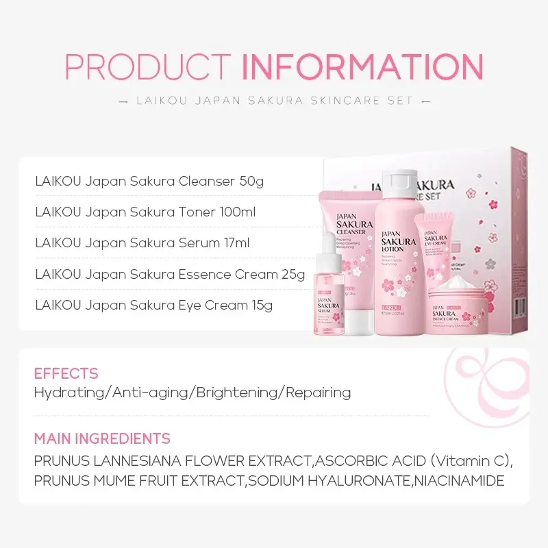 Picture of LAIKOU Japan Sakura Skin Care 5 Pcs Combo Set for Women