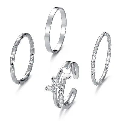 Picture of 4 Pcs/Set Fairy Butterfly Alloy Adjustable Finger Ring For Women