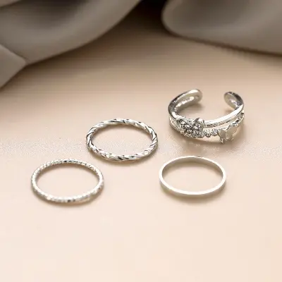 Picture of 4 Pcs/Set Fairy Butterfly Alloy Adjustable Finger Ring For Women