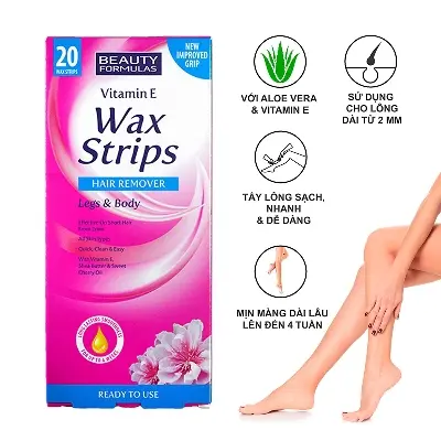 Picture of Beauty Formulas Vitamin E Hair Removal Legs & Body Wax Stripes- 20 Wax Stripes
