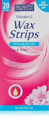 Picture of Beauty Formulas Vitamin E Hair Removal Legs & Body Wax Stripes- 20 Wax Stripes