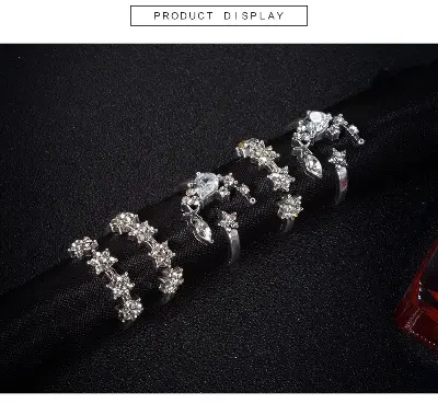 Picture of 5 Pcs/Set Delicate Star Moon Crystal Ring Set For Women - Ring For Girls(Silver)