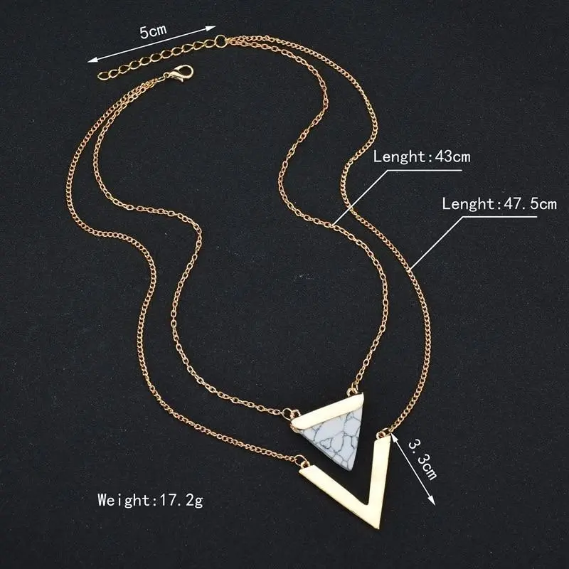 Picture of Punk Necklaces From India Hot Geometric Triangle Faux Marble Stone Pendant Necklace Vintage Jewelry(Gold)
