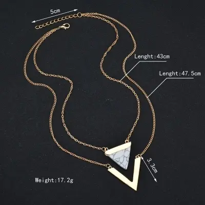 Picture of Punk Necklaces From India Hot Geometric Triangle Faux Marble Stone Pendant Necklace Vintage Jewelry(Gold)