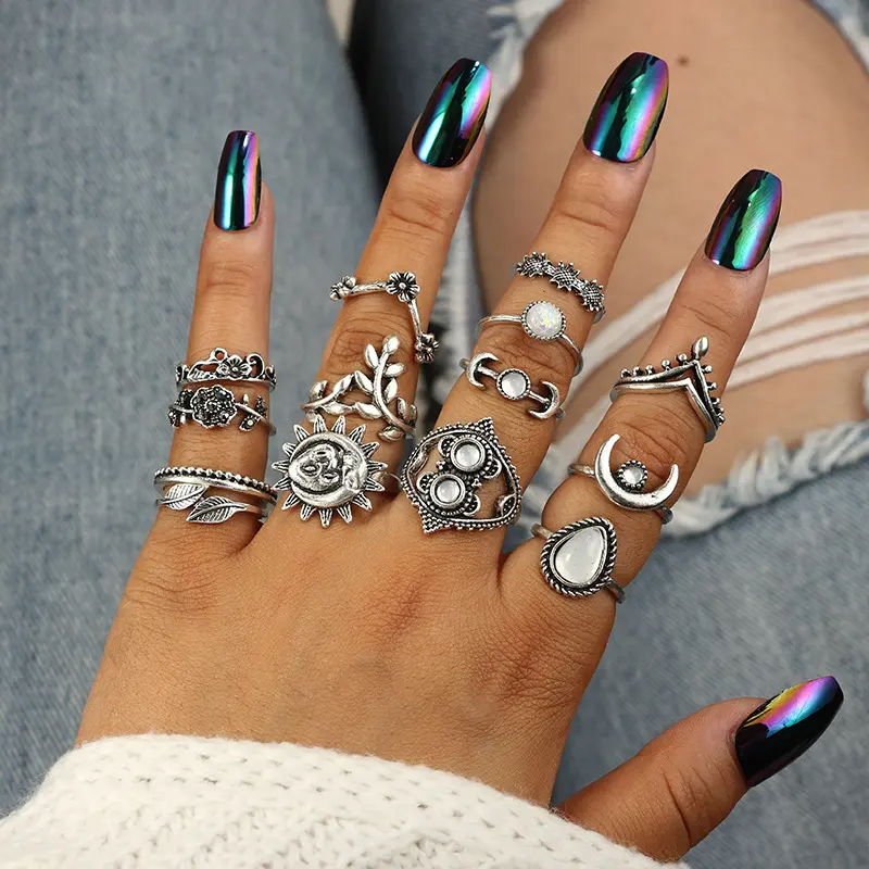 Picture of Women's Finger Ring Set 14 Pcs / Set(Silver)