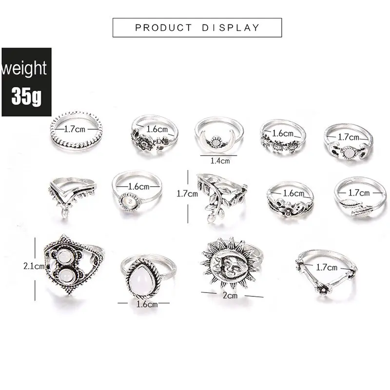 Picture of Women's Finger Ring Set 14 Pcs / Set(Silver)