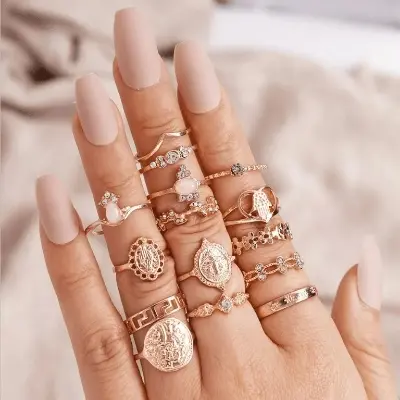 Picture of 15 Pcs/Set Finger Ring Set Jewelry Rings Set For Women'S Fashion - Ring(Gold)