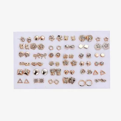 Picture of 36Pairs Earrings Mixed Styles Rhinestone Sun Flower Geometric Animal Plastic Stud Earrings Set For Women Girls Jewelry(Gold)