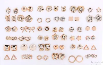 Picture of 36Pairs Earrings Mixed Styles Rhinestone Sun Flower Geometric Animal Plastic Stud Earrings Set For Women Girls Jewelry(Gold)