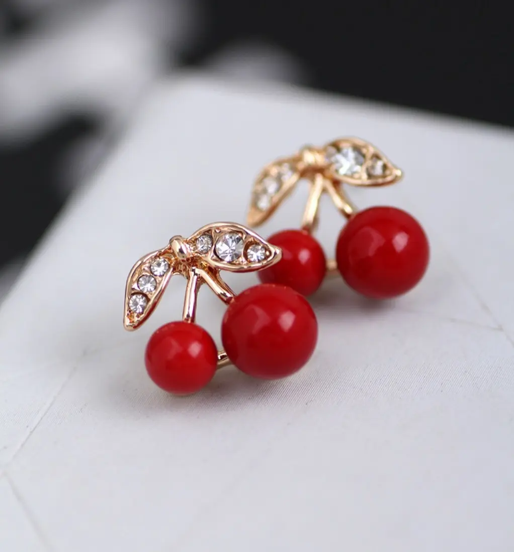 Picture of Red Cherry 1 Pair small shiny stud earring for women's fashion(Red)