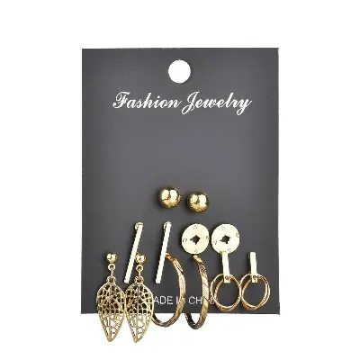 Picture of Triangle Round Pendant Earrings Female 6 Piece Earring Set(Gold)