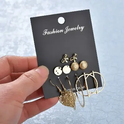 Picture of Triangle Round Pendant Earrings Female 6 Piece Earring Set(Gold)